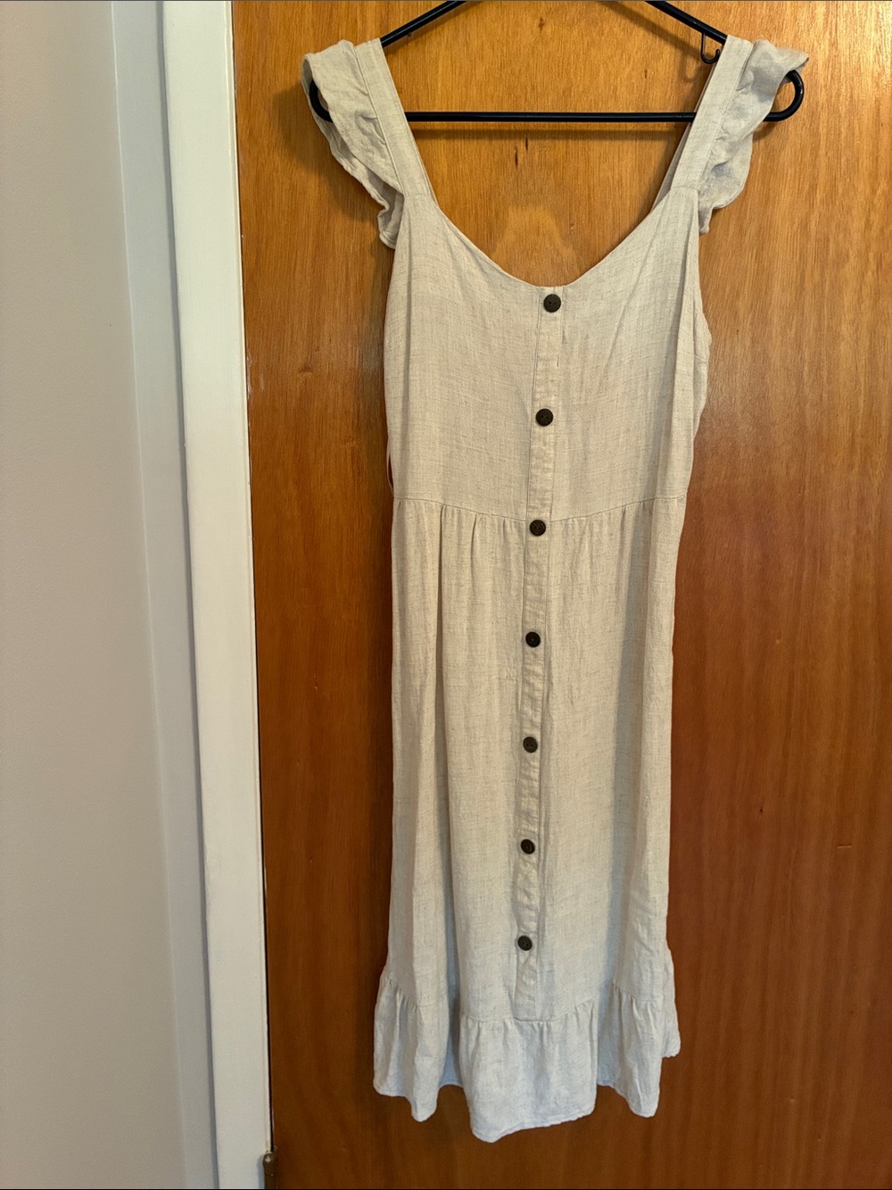 Monteau Cream Button-Front Ruffle Strap Midi Dress